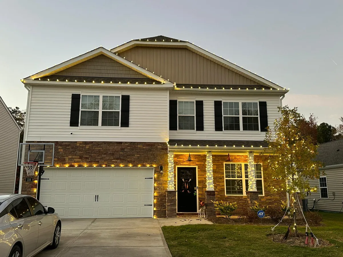 Christmas Light Installation project by Green Garden Landscaping in central NC